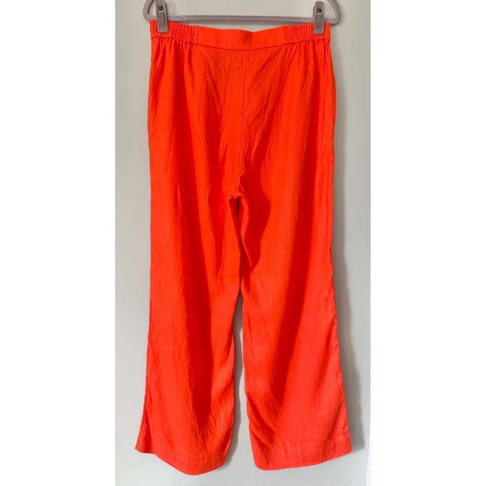 COS Orange Linen Cotton Wide Leg High Rise Waisted Trousers Pants Size 10